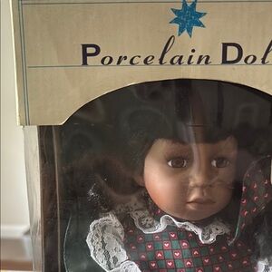 Heritage Collectible Doll with Heart Pattern Dress